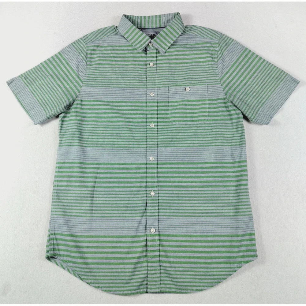 The North Face Shirt Mens Large Green Stripe Short Sleeve Button Up Gorpcore